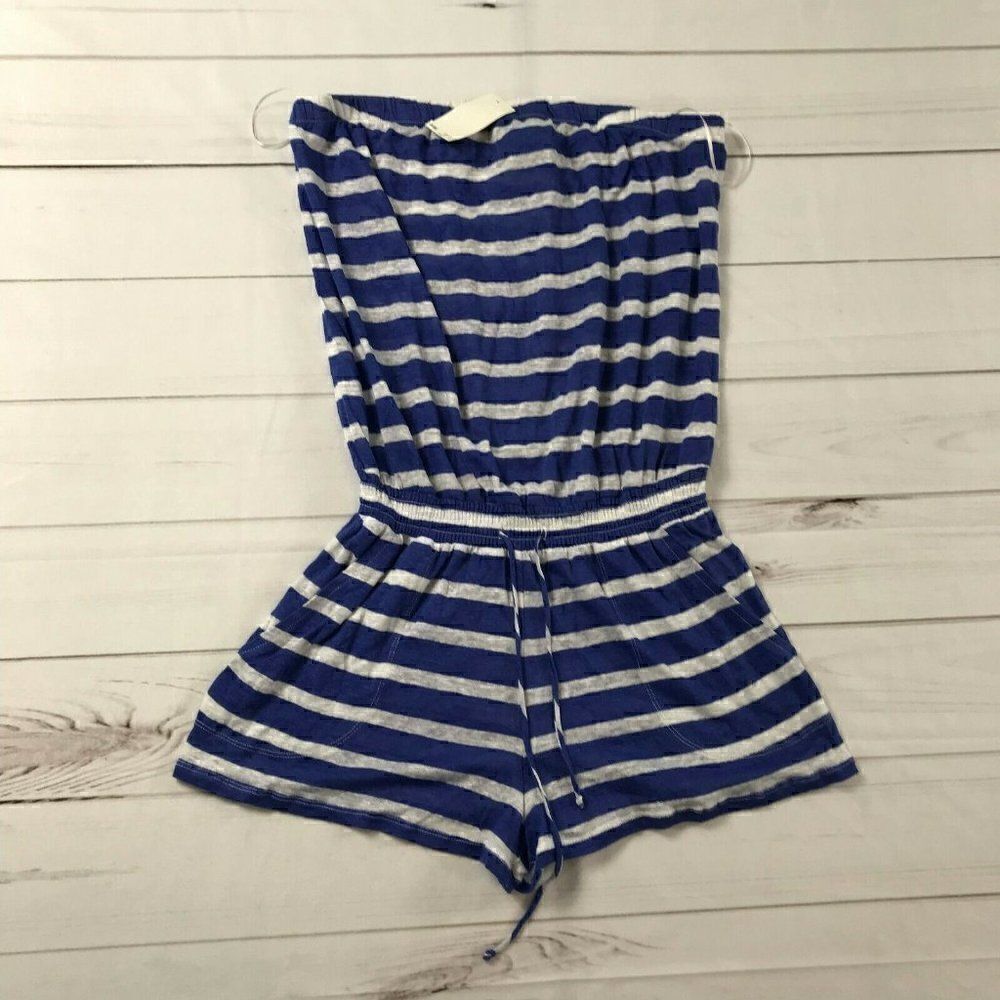 C&C California Womens Blue White Striped Strapless One Piece Romper Size Large